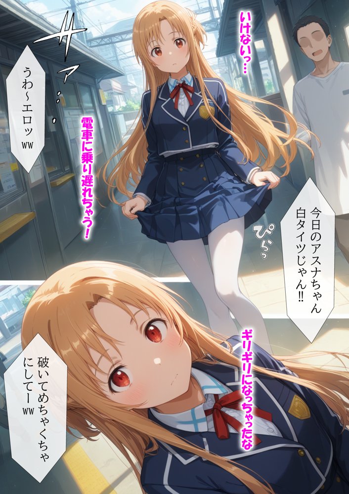 ソードアート・オンラインエロ漫画｜調教ヒロイン 結〇明日奈編 電車でオス達に痴〇されてメスにされました【がじゅまる工房】 エロ同人誌画像 001